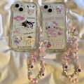 Japanese Rosa Katze Friends with Chain Clear Telefon Case for iPhone X Xs XR XsMax 11 12 13 14 Plus Pro Max Cosplay
