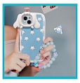 Japanese Blanc Chien 3D Animals Ears Stars bleu with Chain Téléphone Case for iPhone 11 12 13 14 15 Plus Pro Max Cosplay