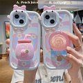 Cartoon melocotón Lollipop with Fruits Snacks Holder Blanco Teléfono Case for iPhone XR XsMax 11 12 13 14 Plus Pro Max Cosplay