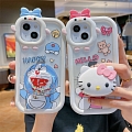 Japanese Azul Rosado Gato 3D Animals Holder Clear Teléfono Case for iPhone XR XsMax 11 12 13 14 Plus Pro Max Cosplay