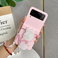 Weiß Hase 3D Animals Holder with Hinge Protect with Chain Rosa Telefon Case for Samsung Galaxy Z Flip 3 und Z Flip 4 Cosplay (5G)