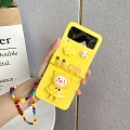Amarillo Piglet 3D Animals Holder with Hinge Protect with Chain Teléfono Case for Samsung Galaxy Z Flip 3 y Z Flip 4 Cosplay (5G)