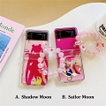 Japanese Moon Girl with Hinge Protect with Chain Pink Phone Case for Samsung Galaxy Z Flip 3 and Z Flip 4 (5G)