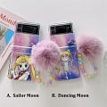 Cute Japanese Moon Girl with Hinge Protect with Chain Purple Phone Case for Samsung Galaxy Z Flip 3 and Z Flip 4 (5G)