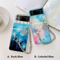 Space Galaxy Blue with Hinge Protect with Emoji Chain Phone Case for Samsung Galaxy Z Flip 3 and Z Flip 4 (5G)